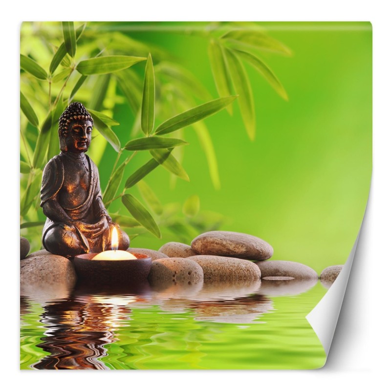 Stilvolle Fototapete - Buddha Kerze und Zen-Steine | Feeby