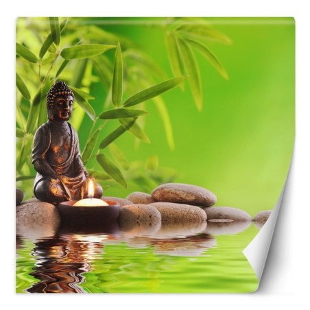 Stilvolle Fototapete - Buddha Kerze und Zen-Steine | Feeby