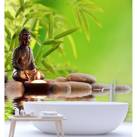 Stilvolle Fototapete - Buddha Kerze und Zen-Steine | Feeby