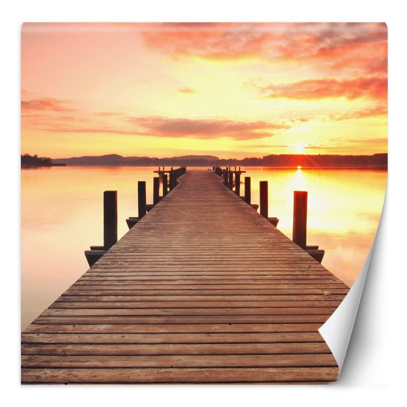 Moderne Fototapete - Steg Sonnenuntergang am See | Feeby