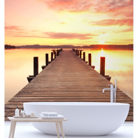 Moderne Fototapete - Steg Sonnenuntergang am See | Feeby