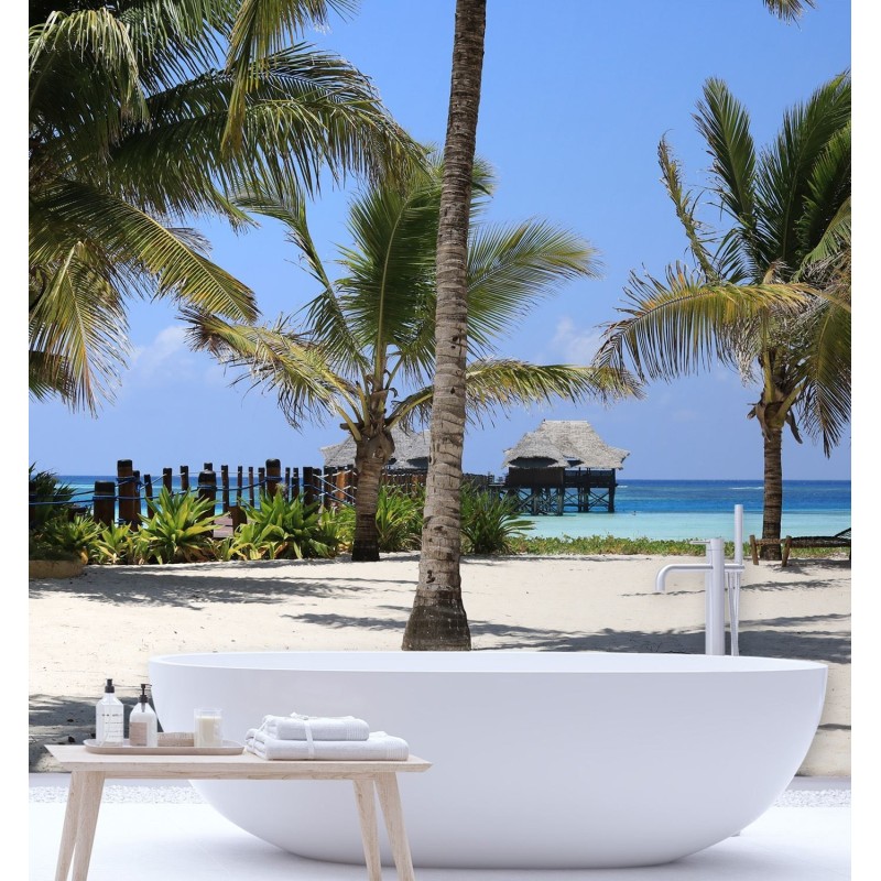Fototapete - Palmen und das blaue Meer | Feeby
