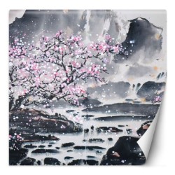 Fototapete - Blühender Kirschbaum Japan Landschaft | Feeby