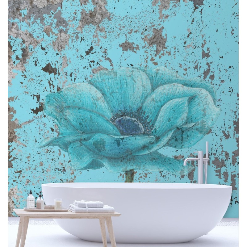 Fototapete - Türkis Blumen Textur Vintage | Feeby