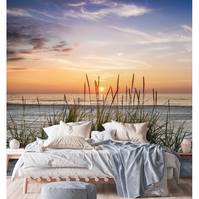 Fototapete - Meer Dünen Strand Sonnenuntergang | Feeby