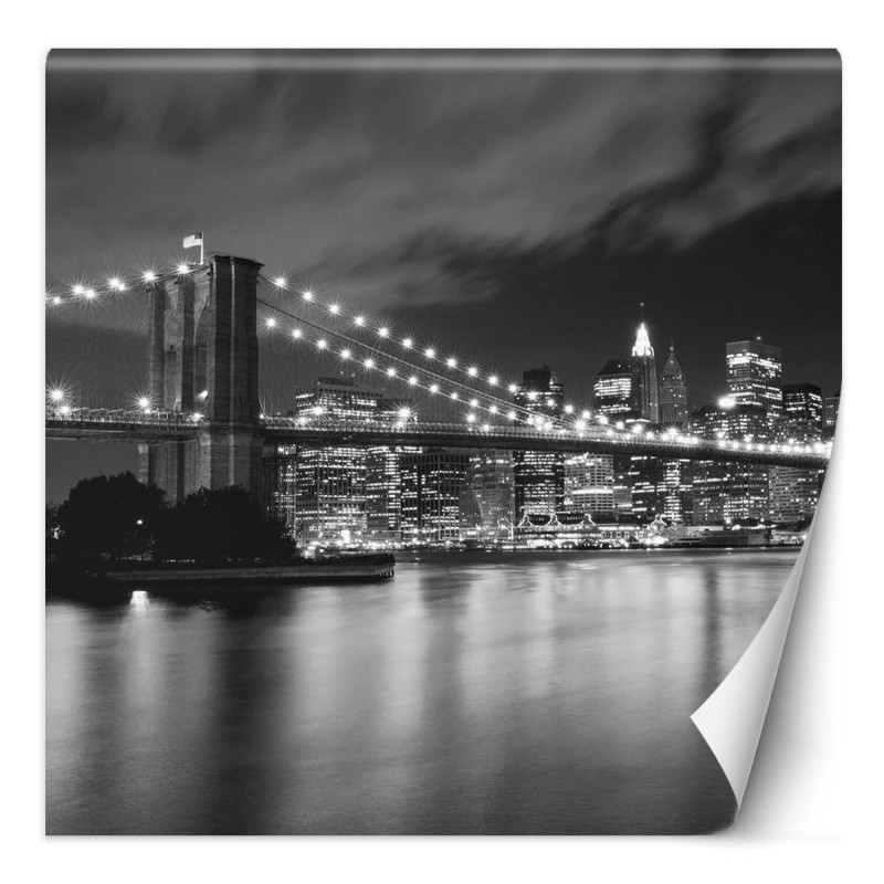 Fototapete - New York Brooklyn Bridge bei Nacht beleuchtet | Feeby