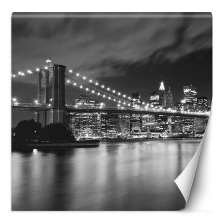 Fototapete - New York Brooklyn Bridge bei Nacht beleuchtet | Feeby