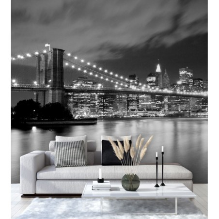 Fototapete - New York Brooklyn Bridge bei Nacht beleuchtet | Feeby