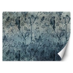 Stilvolle Fototapete - Vögel und Schmetterlinge Blau | Feeby