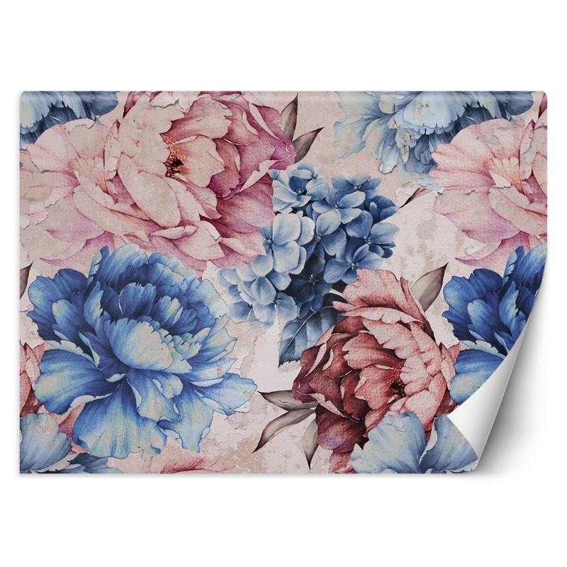 Fototapete - Pfingstrosen Blumen Pastell Aquarell 3D | Feeby