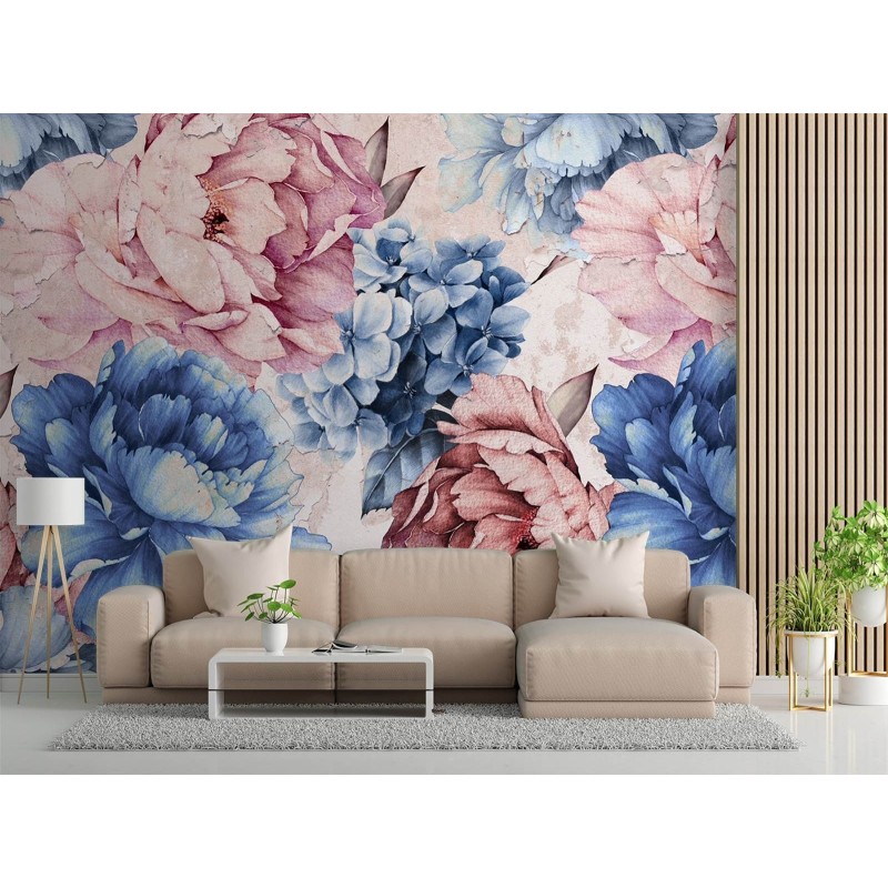 Fototapete - Pfingstrosen Blumen Pastell Aquarell 3D | Feeby