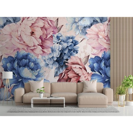 Fototapete - Pfingstrosen Blumen Pastell Aquarell 3D | Feeby