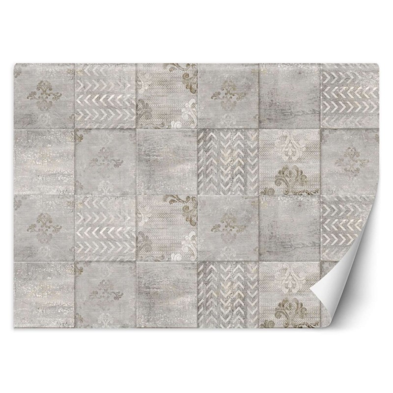 Fototapete - Graue Fliesen Beton Ornament | Feeby