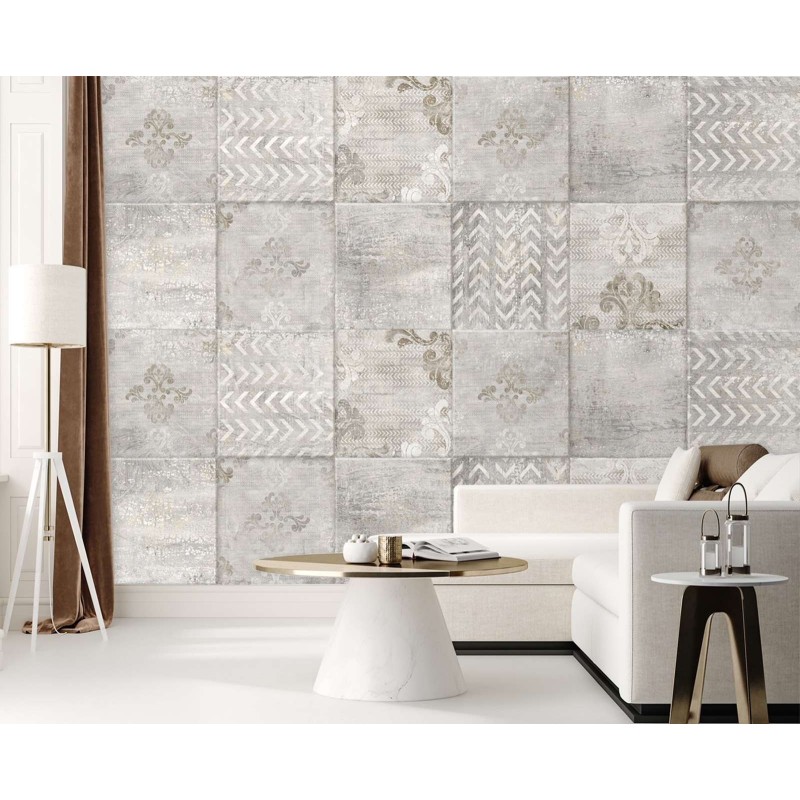 Fototapete - Graue Fliesen Beton Ornament | Feeby