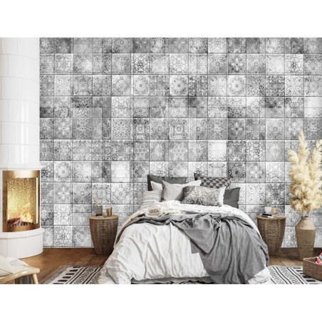 Moderne Fototapete - Graue Fliesen Mosaik | Feeby