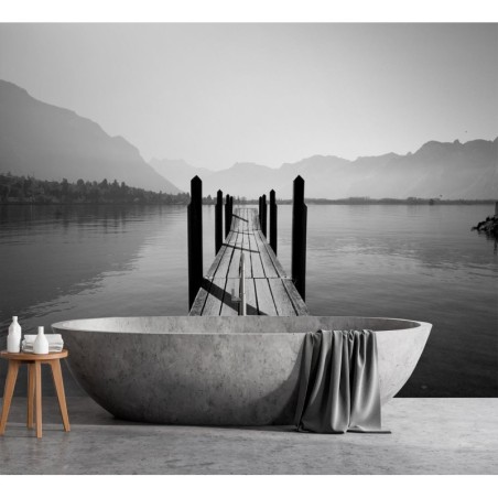 Fototapete - See Bergen in Nebel Landschaft | Feeby