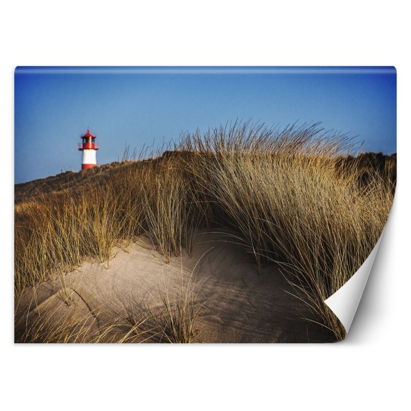 Fototapete - Leuchtturm versteckt hinter den Dünen | Feeby