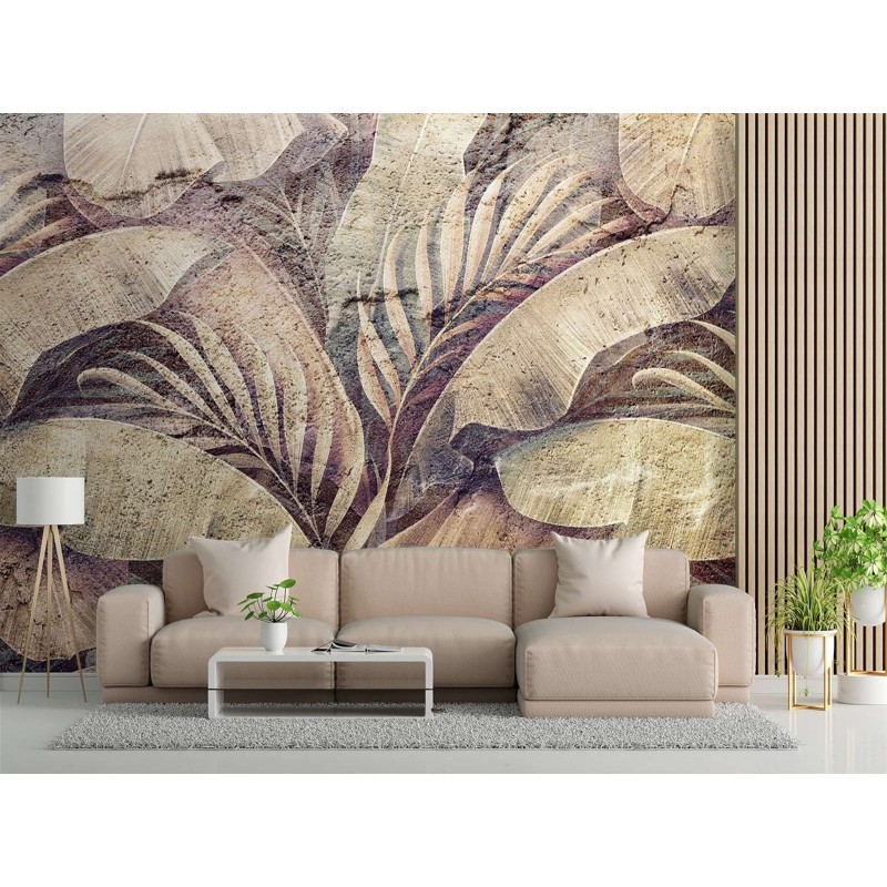 Fototapete - Palmenblätter Dschungel auf Betonimitation | Feeby