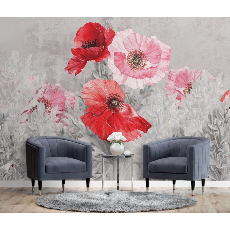 Fototapete - Rote Mohnblumen in Aquarell | Feeby