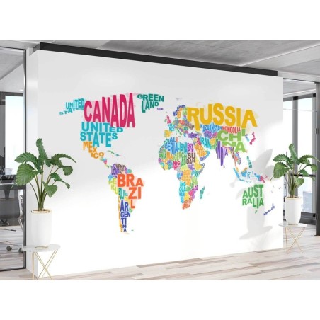 Fototapete - Weltkarte - farbige Beschriftung | Feeby