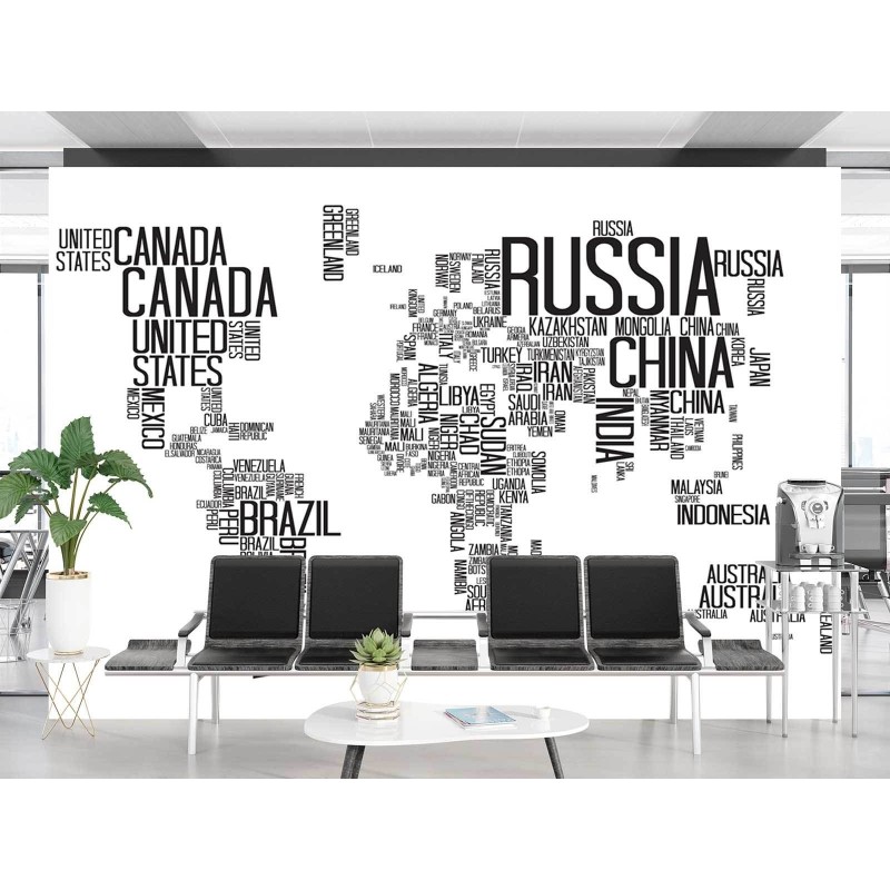 Fototapete - Weltkarte schwarz weiß | Feeby