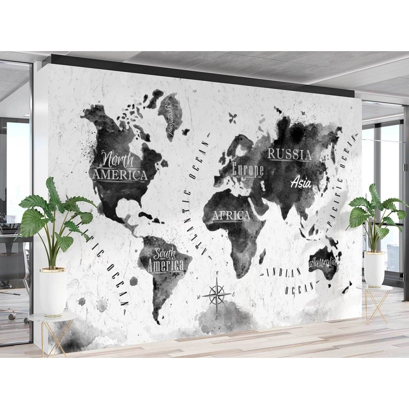 Fototapete - Monochrome Weltkarte Aquarell | Feeby