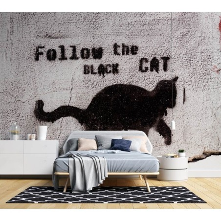 Modische Fototapete - Banksy Graffiti Schwarze Katze | Feeby
