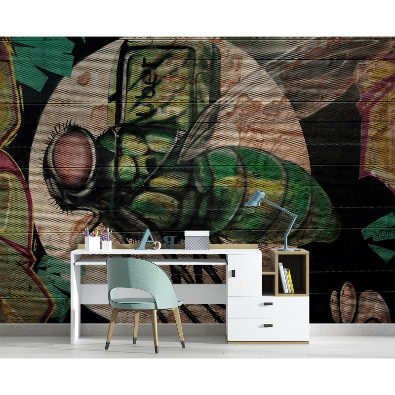 Stilvolle Fototapete - Fliege und Mond Graffiti | Feeby