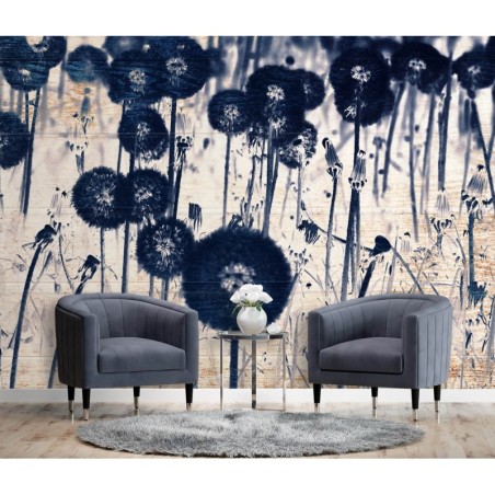 Fototapete - Monochrome Pusteblumen auf Brettern | Feeby