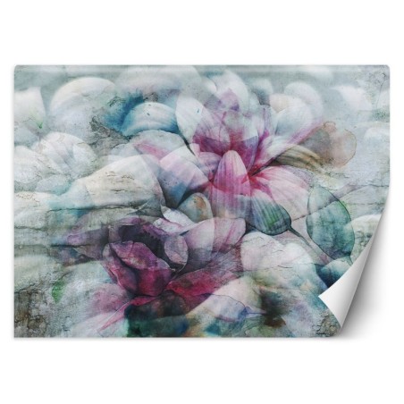 Fototapete - Pastellblätter - Aquarellabstraktion auf Beton | Feeby