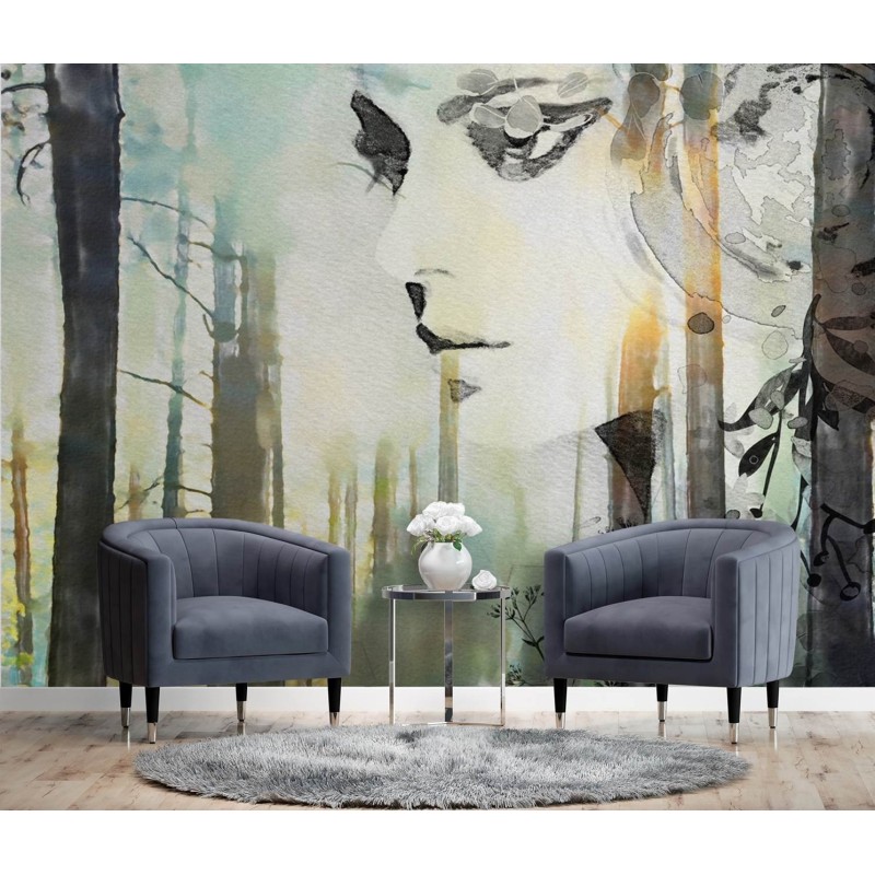 Modische Fototapete - Abstrakt Frau und Wald | Feeby