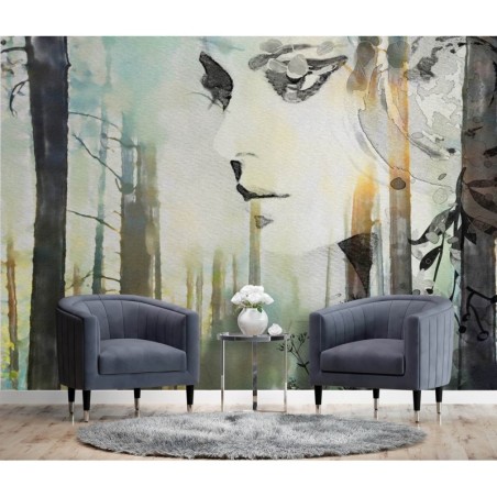 Modische Fototapete - Abstrakt Frau und Wald | Feeby