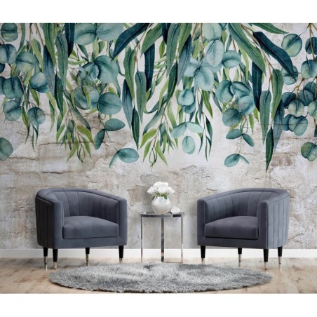 Fototapete - Hängende Blätter auf Beton | Feeby