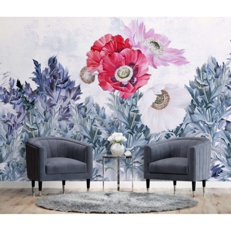 Fototapete - Mohnblumen im Garten Pastell Komposition | Feeby