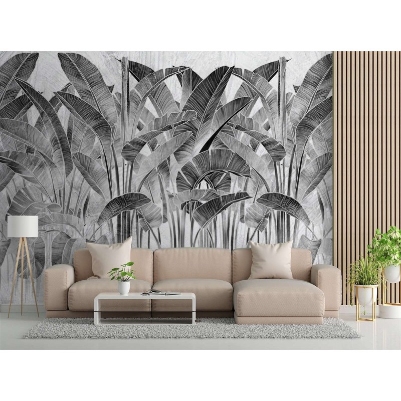 Fototapete - Bananenblätter in Schwarz und Weiß | Feeby