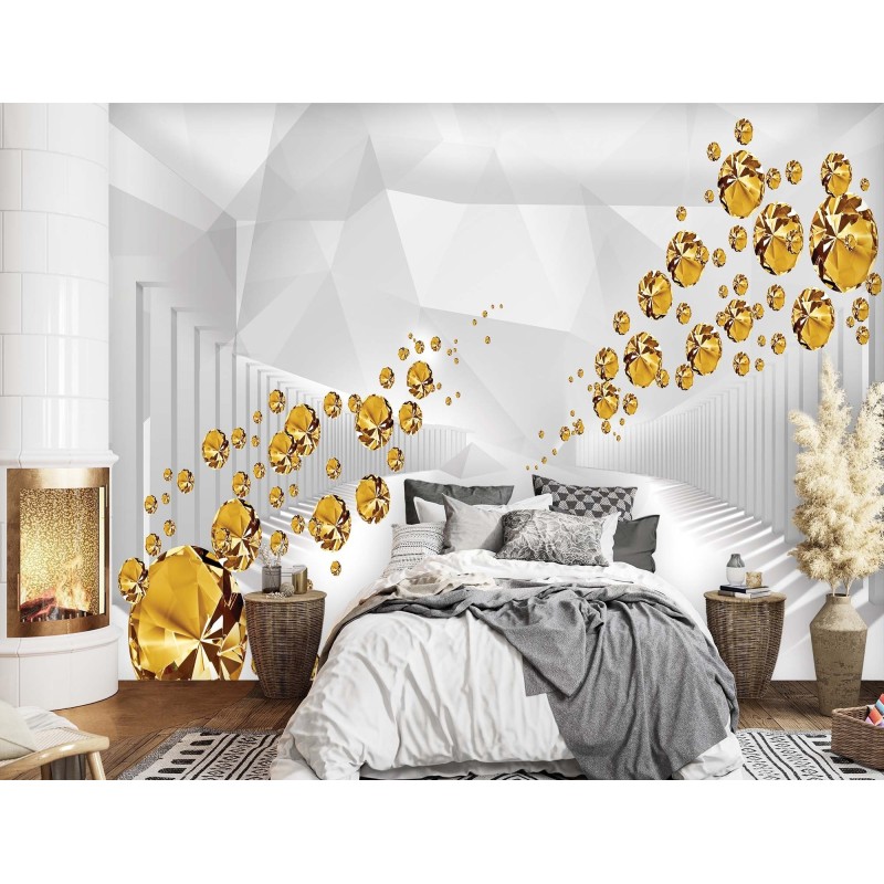 Fototapete - Goldene Steine in einem abstrakten Tunnel | Feeby