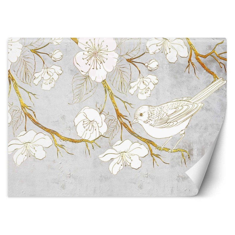 Modische Fototapete - Vogel und Blumen | Feeby