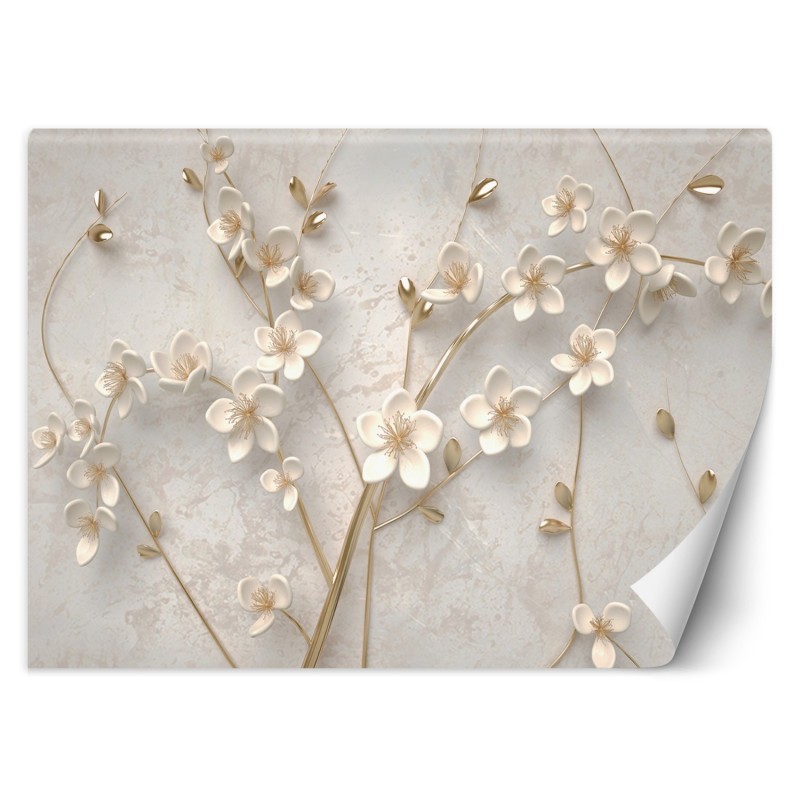 Stilvolle Fototapete - Blumen auf Zweigen 3d | Feeby