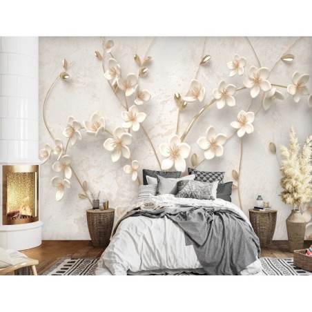 Stilvolle Fototapete - Blumen auf Zweigen 3d | Feeby