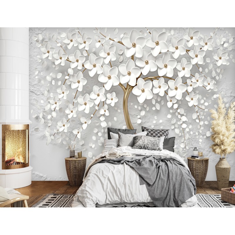 Modische Fototapete - Abstrakt Blühender Gold Baum | Feeby