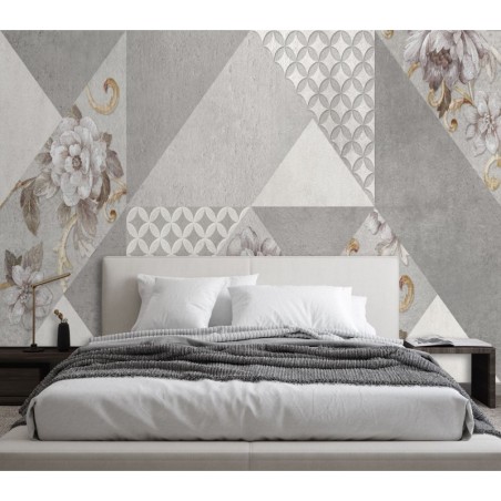 Stilvolle Fototapete - Blumen auf grauer Textur | Feeby