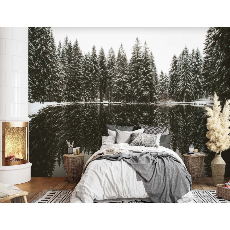 Fototapete - See im Wald im Winter | Feeby