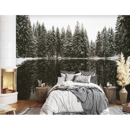 Fototapete - See im Wald im Winter | Feeby