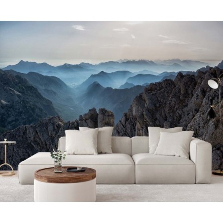 Stilvolle Fototapete - Berggipfel in den Wolken | Feeby