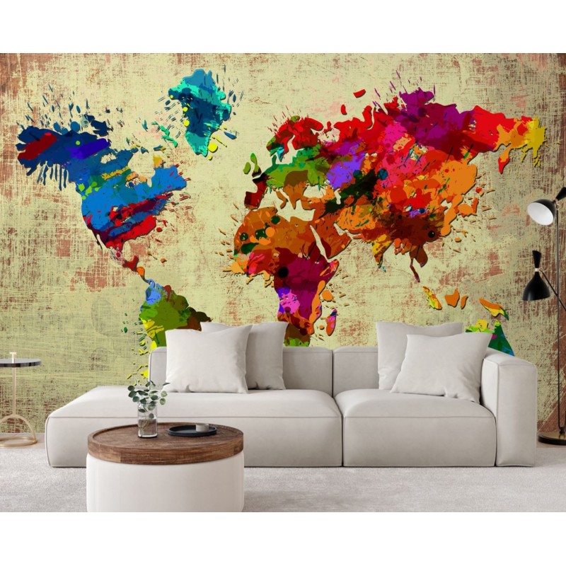Modische Fototapete - Bunte Weltkarte wie gemalt | Feeby