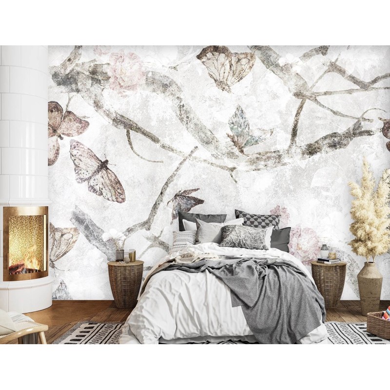 Fototapete - Schmetterlinge Aquarell Beton | Feeby