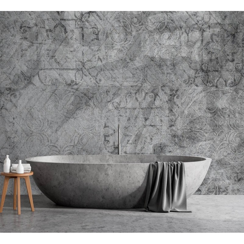 Modische Fototapete - Betonoptik Graues Ornament | Feeby