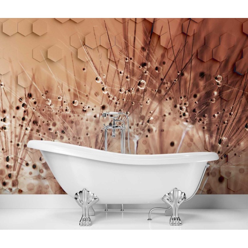 Stilvolle Fototapete - Pusteblume Tautropfen Braun | Feeby