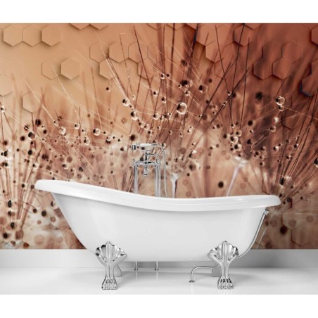 Stilvolle Fototapete - Pusteblume Tautropfen Braun | Feeby