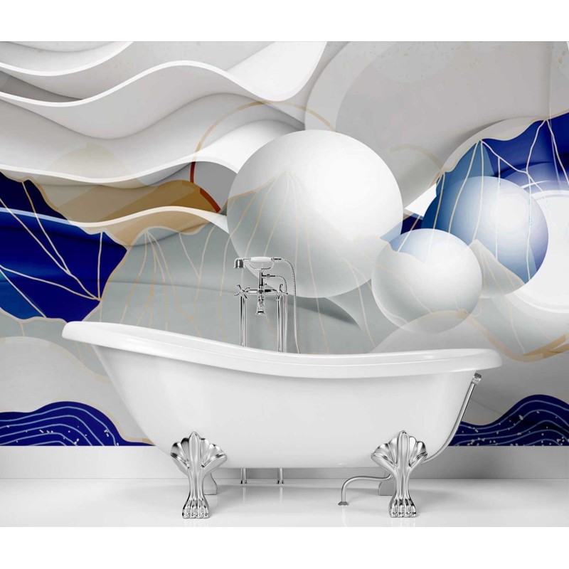 Modische Fototapete - Abstrakte 3D-Wellen und Kugeln | Feeby